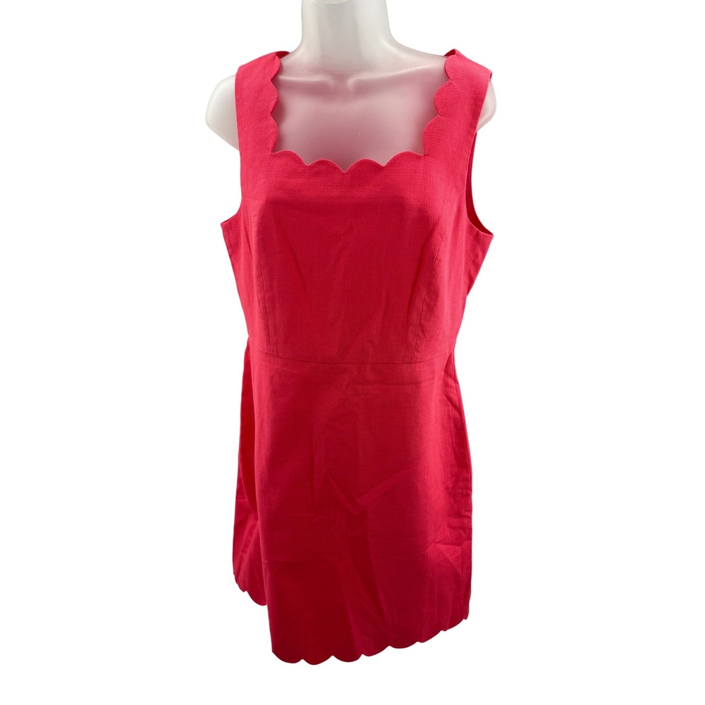 J. Crew Pink Scalloped Square Neck Sleeveless Cotton Dress Lined Size 10